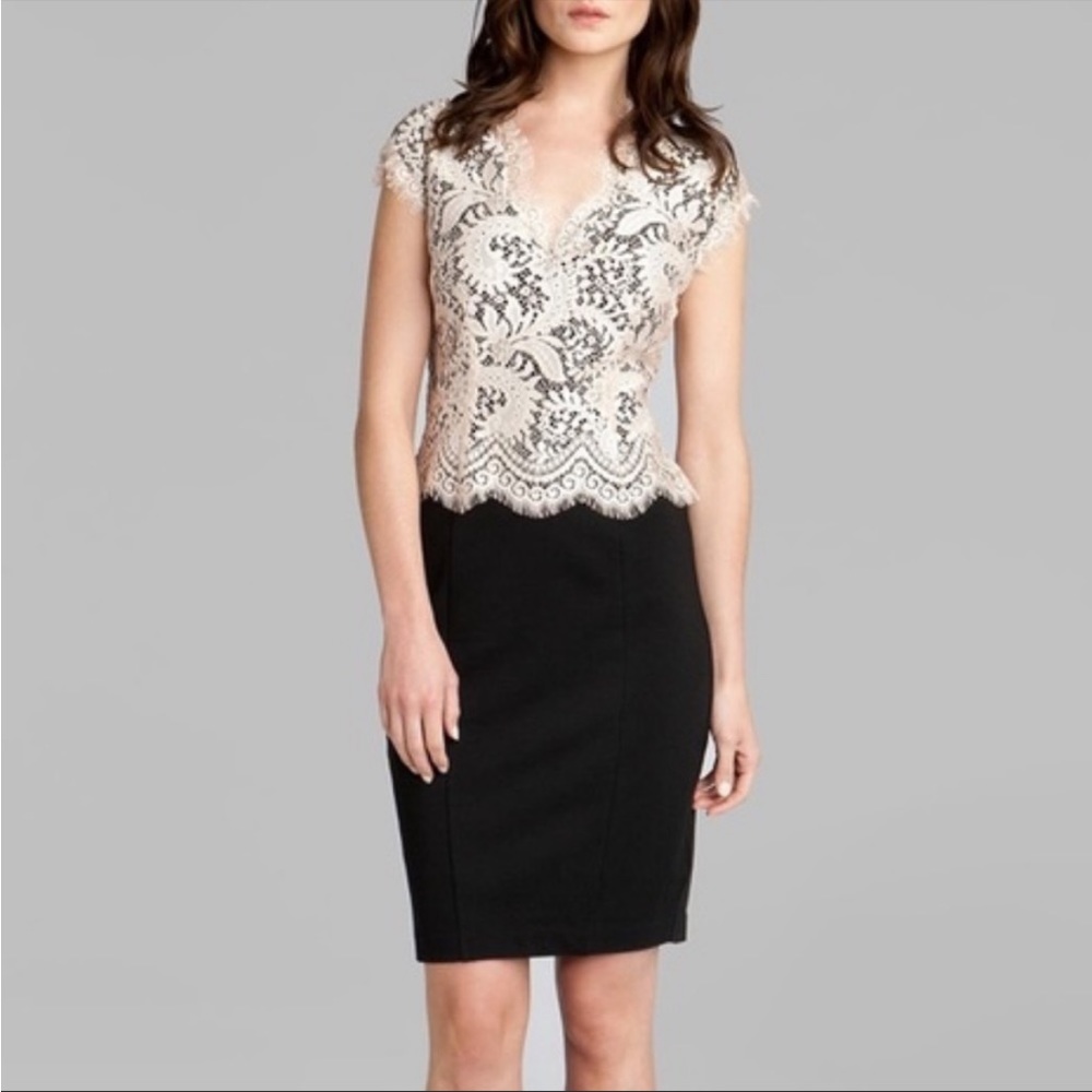 TED BAKER | ‘Sarvani’ Lace Bodice Sheath Dress Black Beige sz 1 US 4